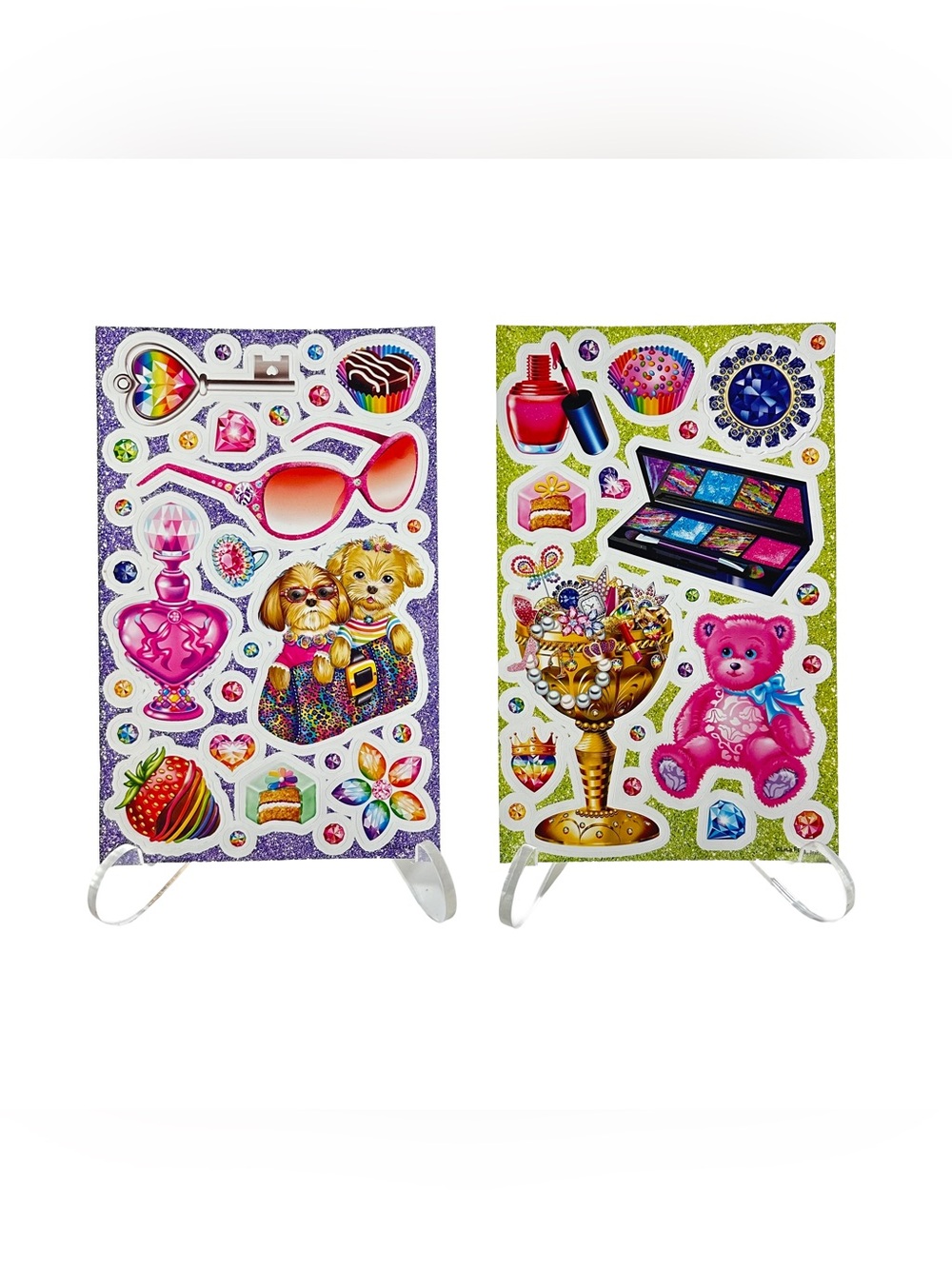 Lisa Frank Window Clings 2 Sheets Gems Makeup Bear Puppies Cake Rainbow